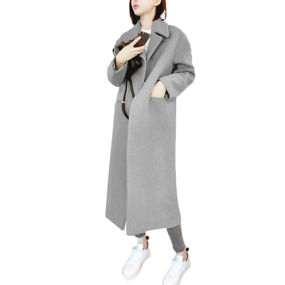 Slim Mid-Length Thick Woolen Trench Coat for Women