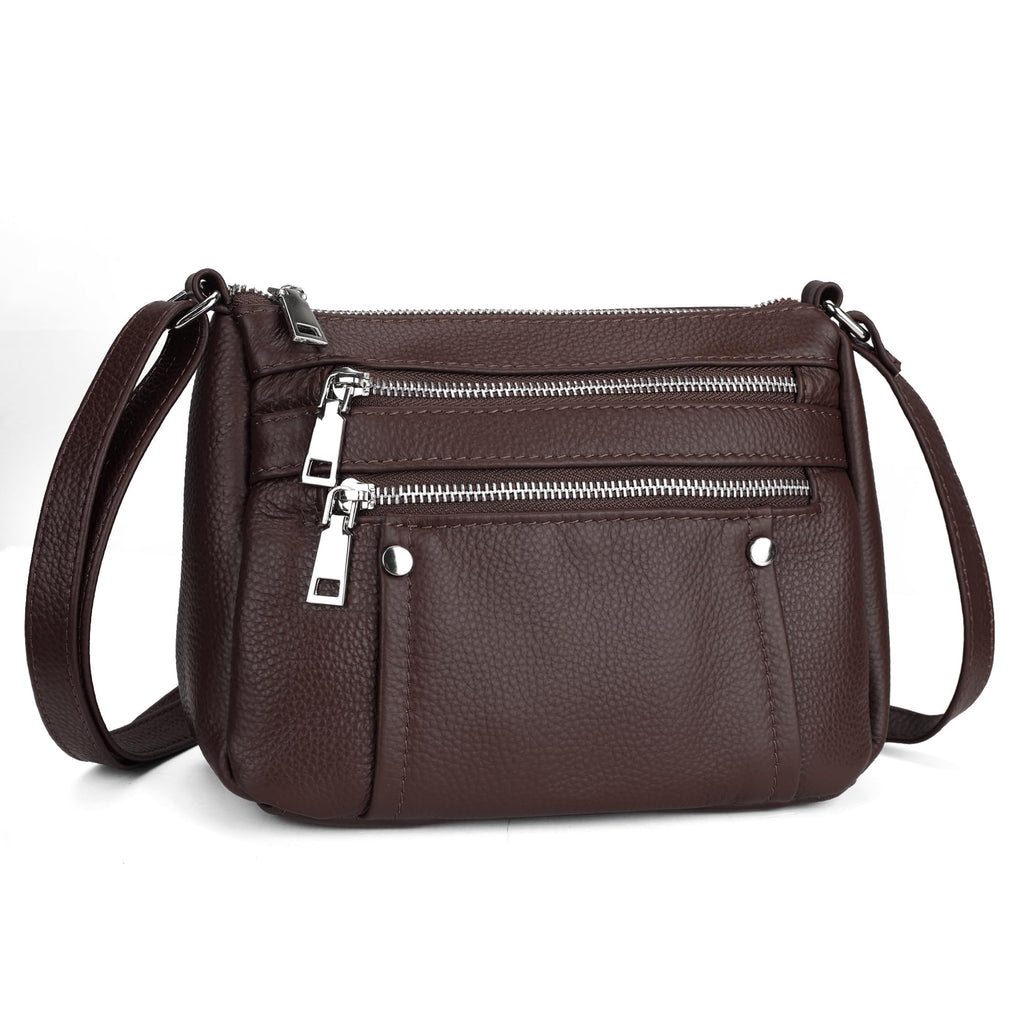 Genuine Leather Purse for Women, Pocket Book Shoulder Bag, Satchel Purse with Multi Zipper Pockets