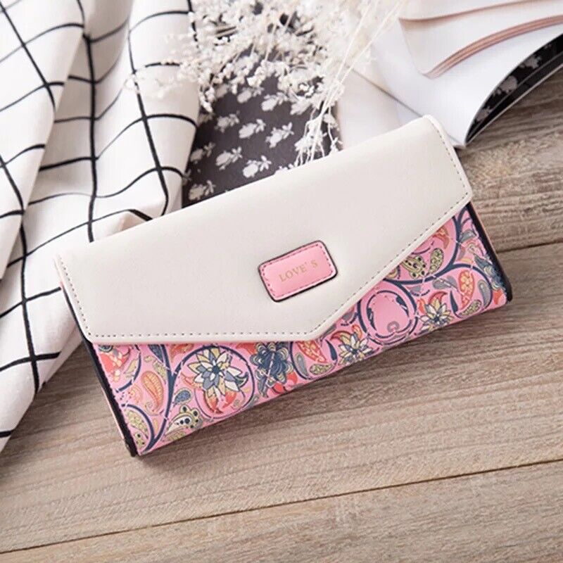 Women's Leather Envelope Clutch Wallet, Long Card Holder