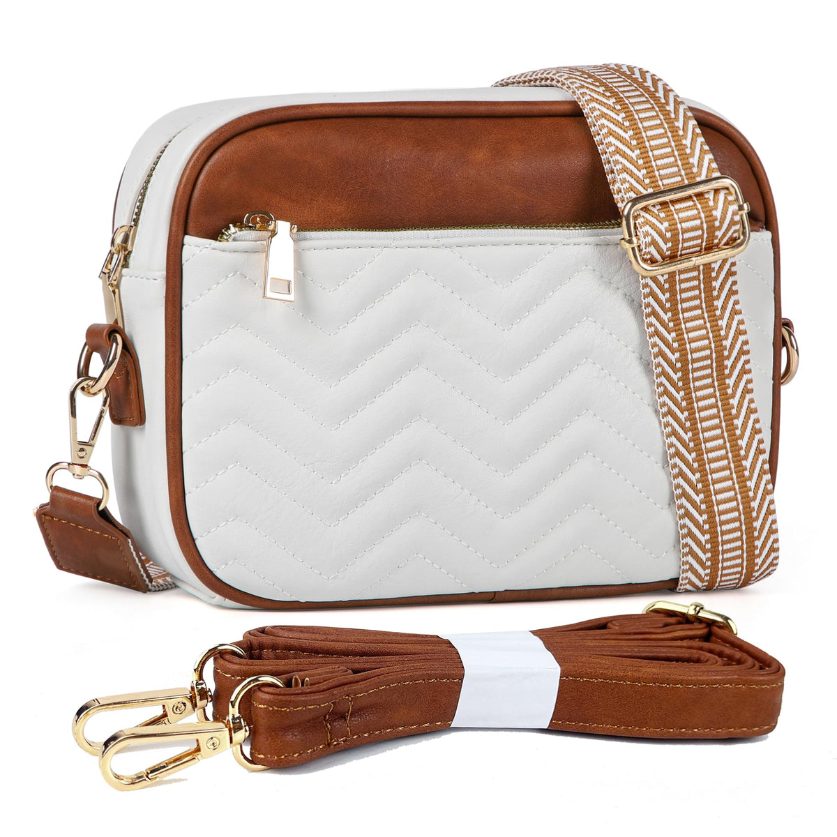 Crossbody Bag for Women, Quilted Purse, Small Vegan Leather Shoulder Bag with Wide Strap, Trendy Crossbody Purse