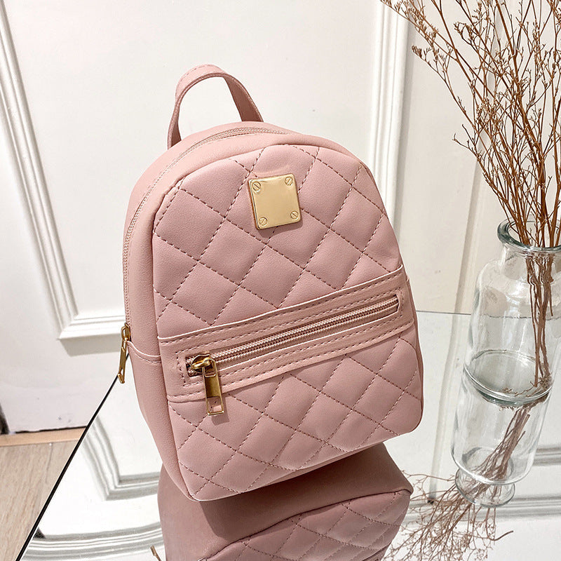 Small Women's Backpack with Diamond Pattern and Coin Purse