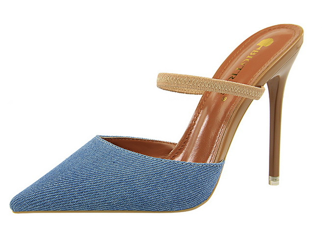 Denim Slide Sandals with High Heel for Women