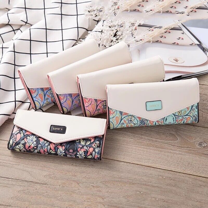 Women's Leather Envelope Clutch Wallet, Long Card Holder
