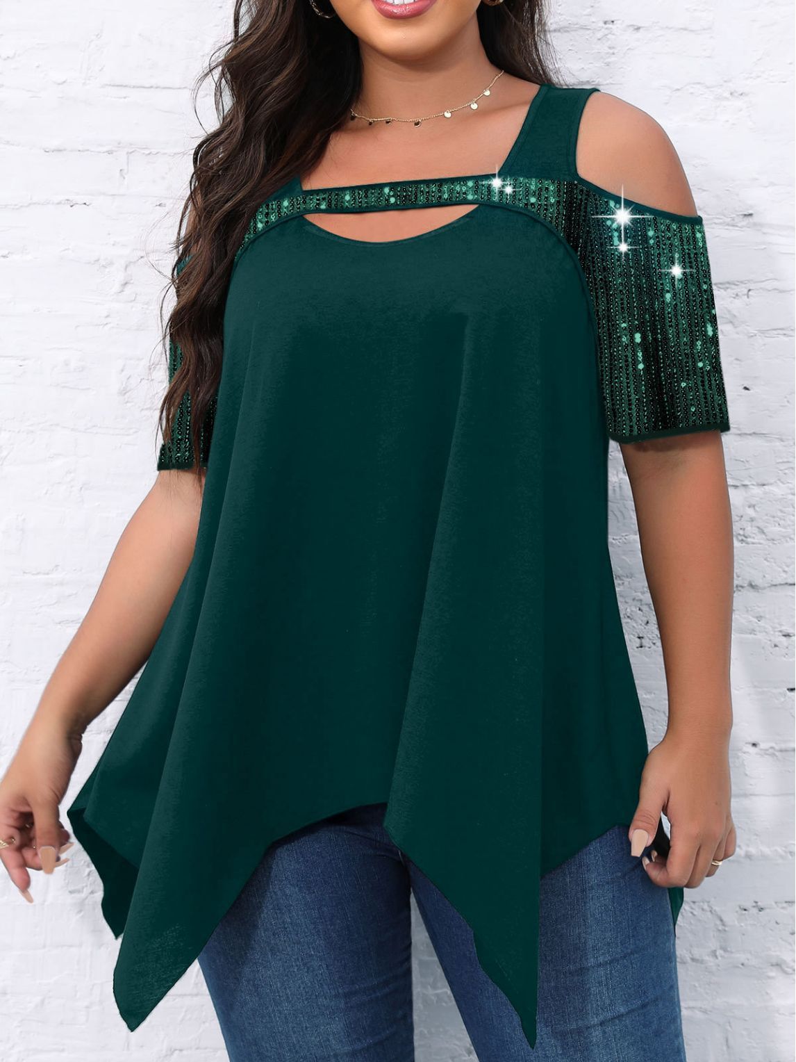 Beaded Hollow Big Swing T-shirt for Women