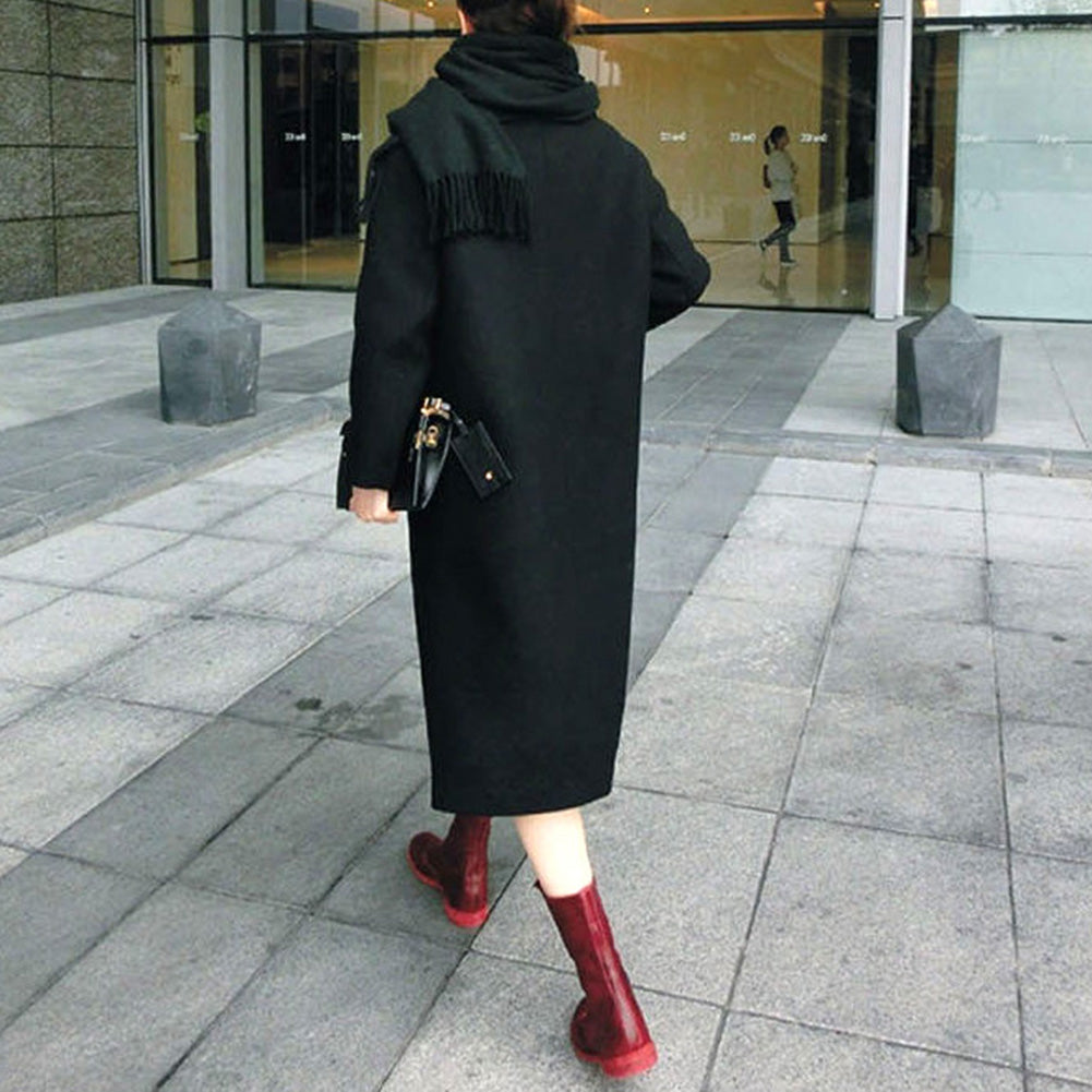 Slim Mid-Length Thick Woolen Trench Coat for Women