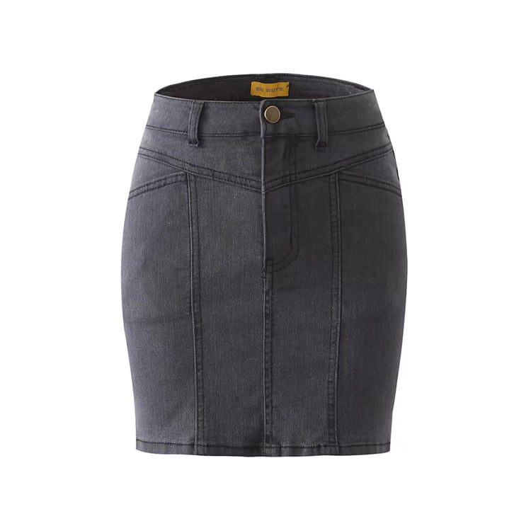 High Waist Slimming Denim Skirt with Stitching Design
