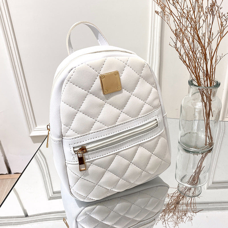 Small Women's Backpack with Diamond Pattern and Coin Purse