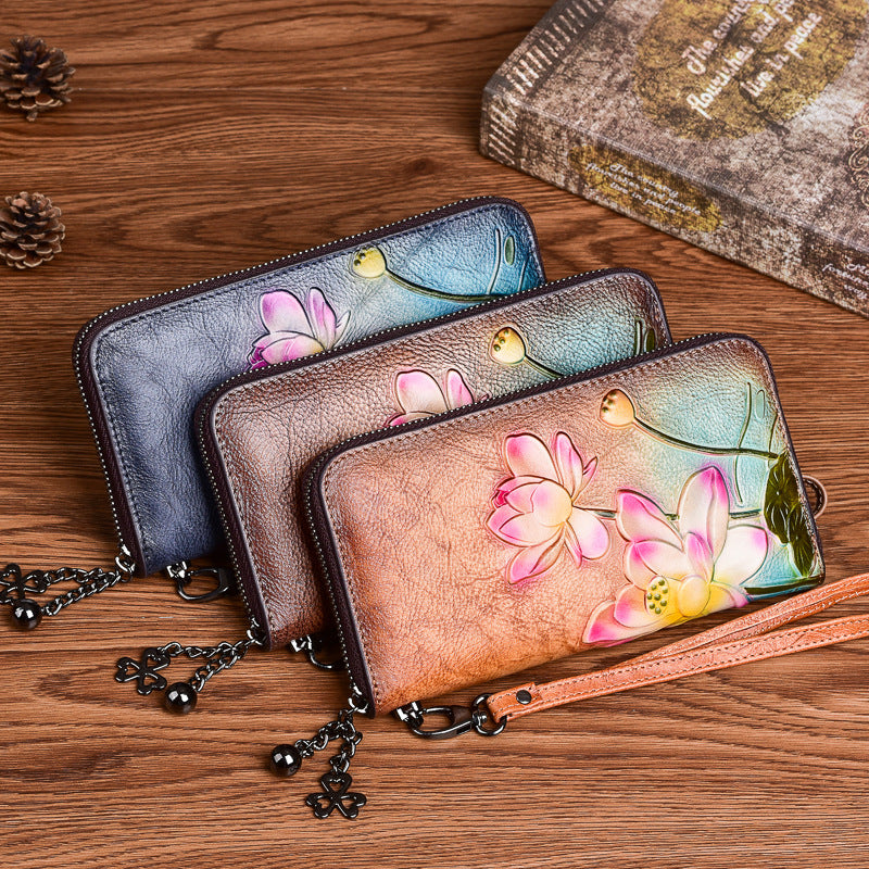 Women's Embossed Cowhide Wallet and Coin Purse