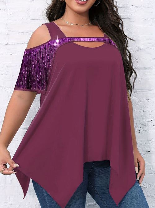 Beaded Hollow Big Swing T-shirt for Women