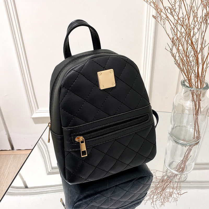 Small Women's Backpack with Diamond Pattern and Coin Purse