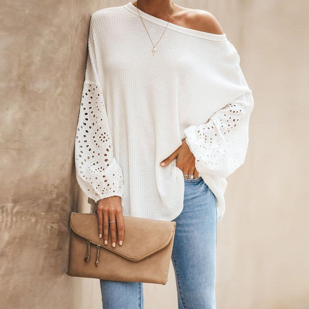 LMQ 2020 Fall Winter Women's Hollow Embroidered Top
