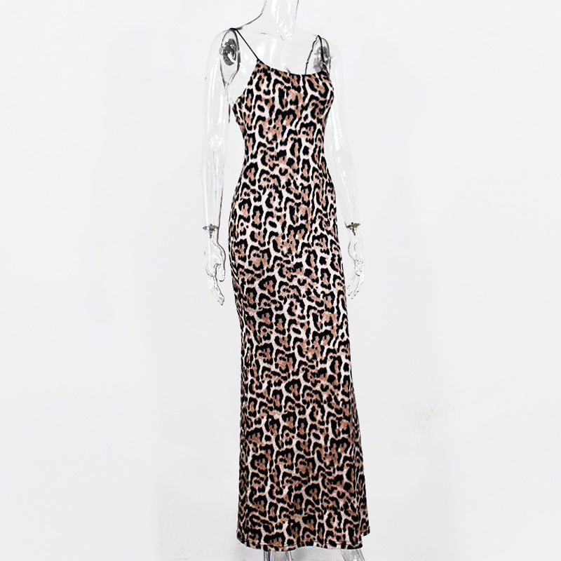 2019 Women's Leopard Print Maxi Dress with Spaghetti Straps