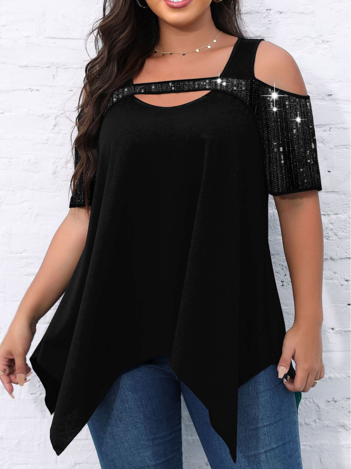 Beaded Hollow Big Swing T-shirt for Women