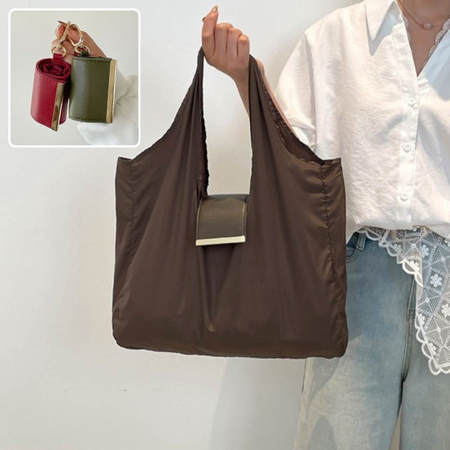 Women's Lightweight Nylon Shoulder Handbag with Key-ring
