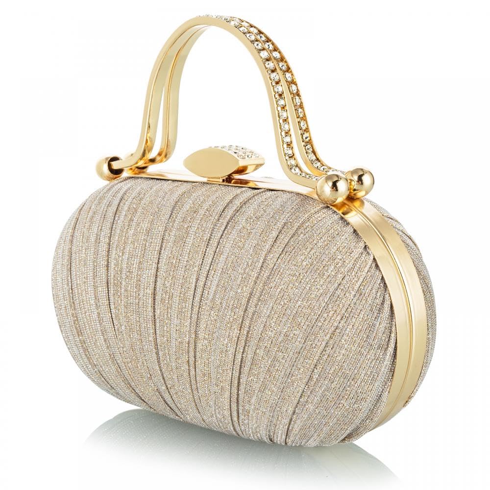 Rhinestone Clutch Purse For Ladies, Evening Handbag, Pleated Glitter Bag for Wedding Party
