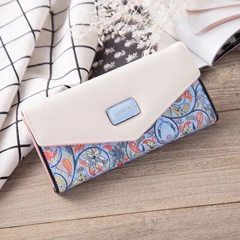 Women's Leather Envelope Clutch Wallet, Long Card Holder