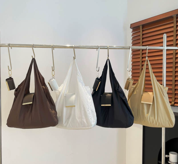 Women's Lightweight Nylon Shoulder Handbag with Key-ring