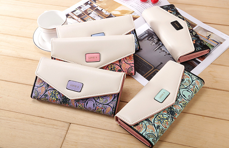 Women's Leather Envelope Clutch Wallet, Long Card Holder