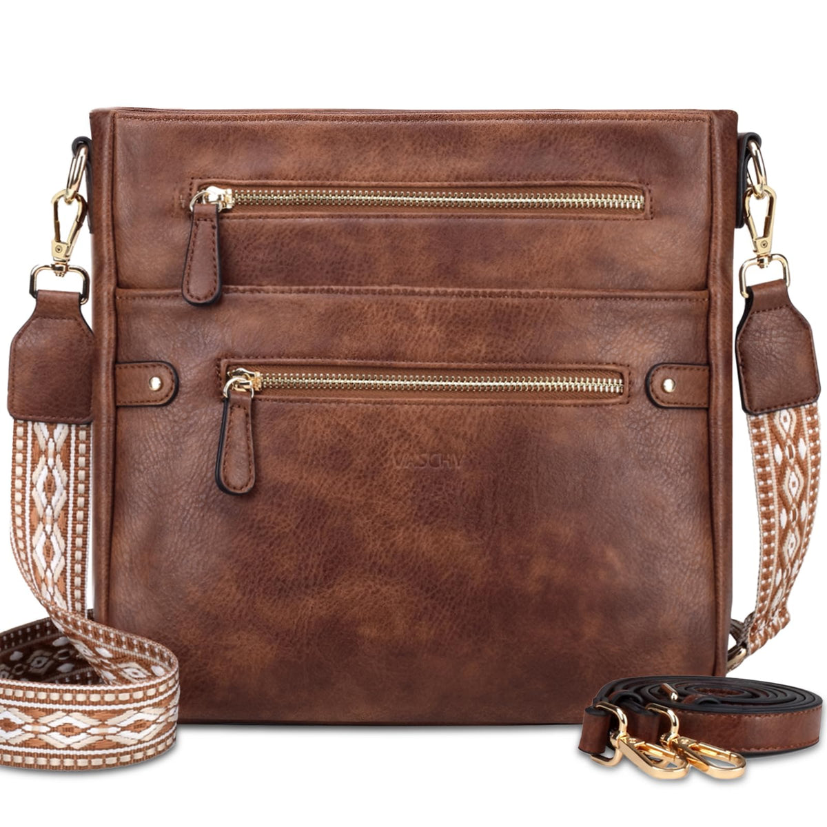 Women's Crossbody Bag, Vegan Leather, Medium Multi-pocket Cross Body Messenger Bag, Handbag with Guitar Strap