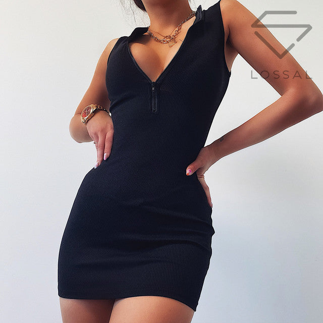 Stylish Sleeveless Zipper Bodycon Dress for Women
