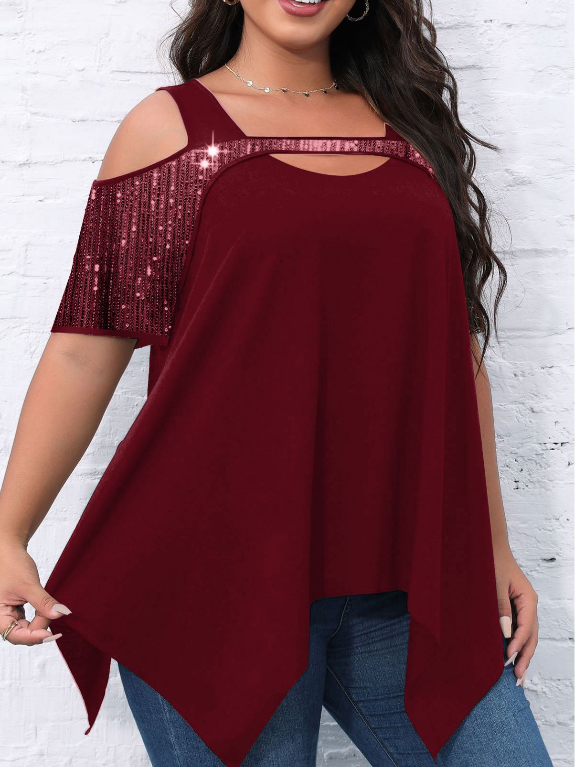 Beaded Hollow Big Swing T-shirt for Women