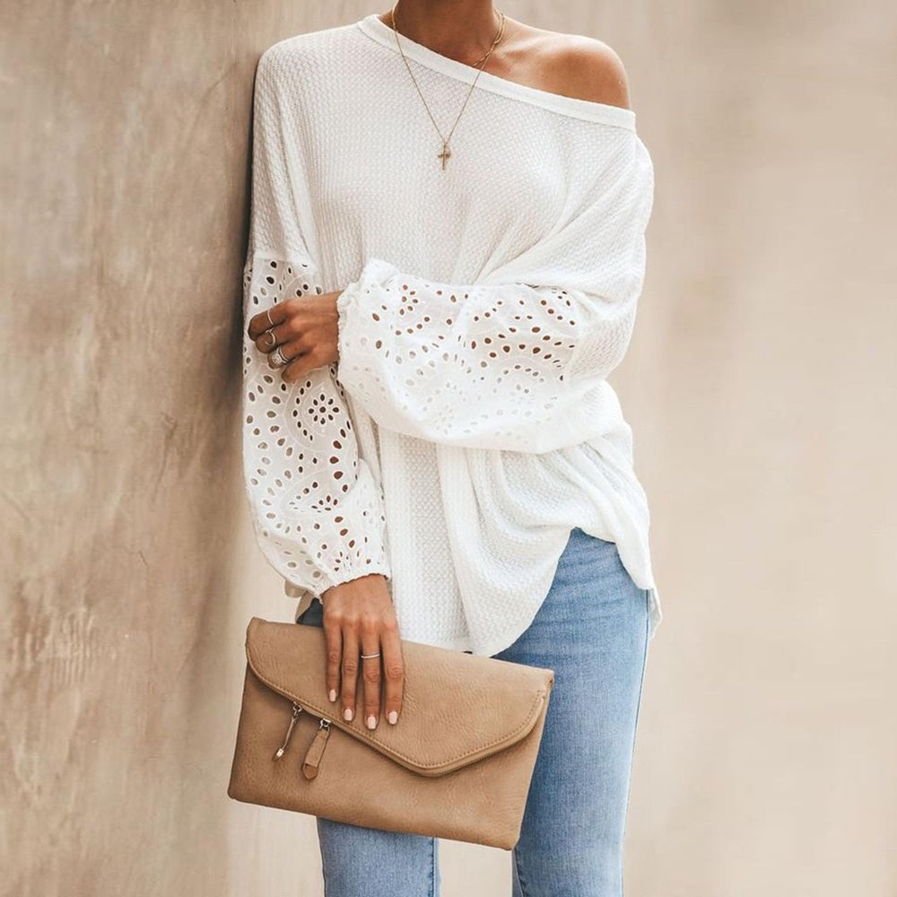LMQ 2020 Fall Winter Women's Hollow Embroidered Top