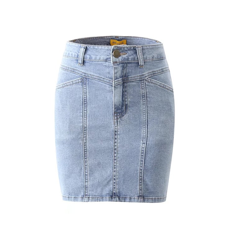 High Waist Slimming Denim Skirt with Stitching Design