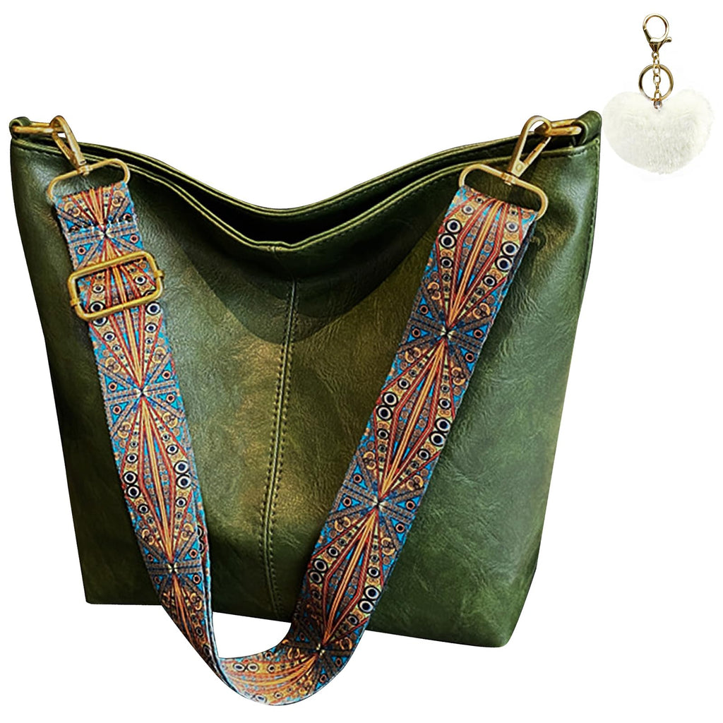 Vegan Leather Purse for Women, Trendy Boho Tote Purse, Crossbody Handbag with Guitar Strap