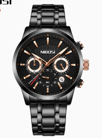 Stylish Men's Black Gold Steel Sports Watch with 3 Eyes