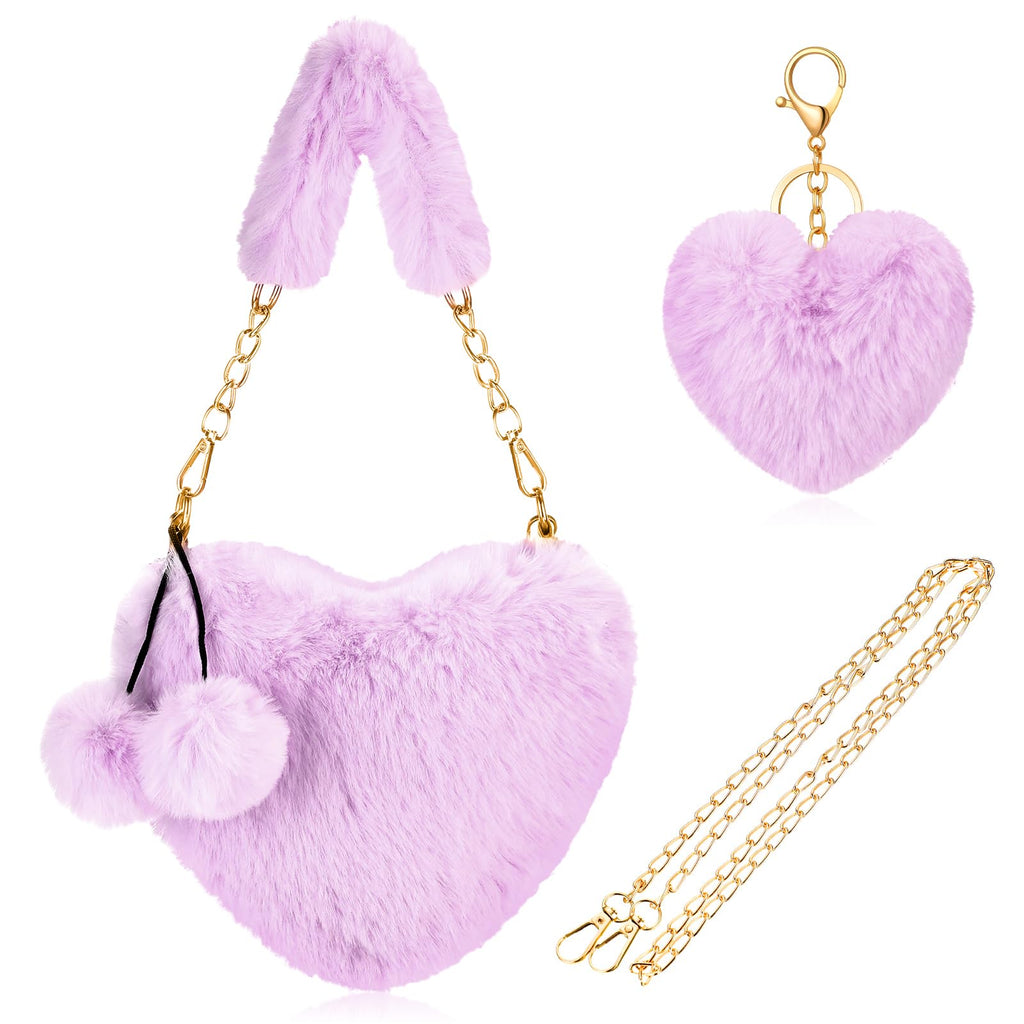 Heart Shaped Purse for Valentine's Day, Fluffy Faux Fur Shoulder Bag, Crossbody Handbag for Women