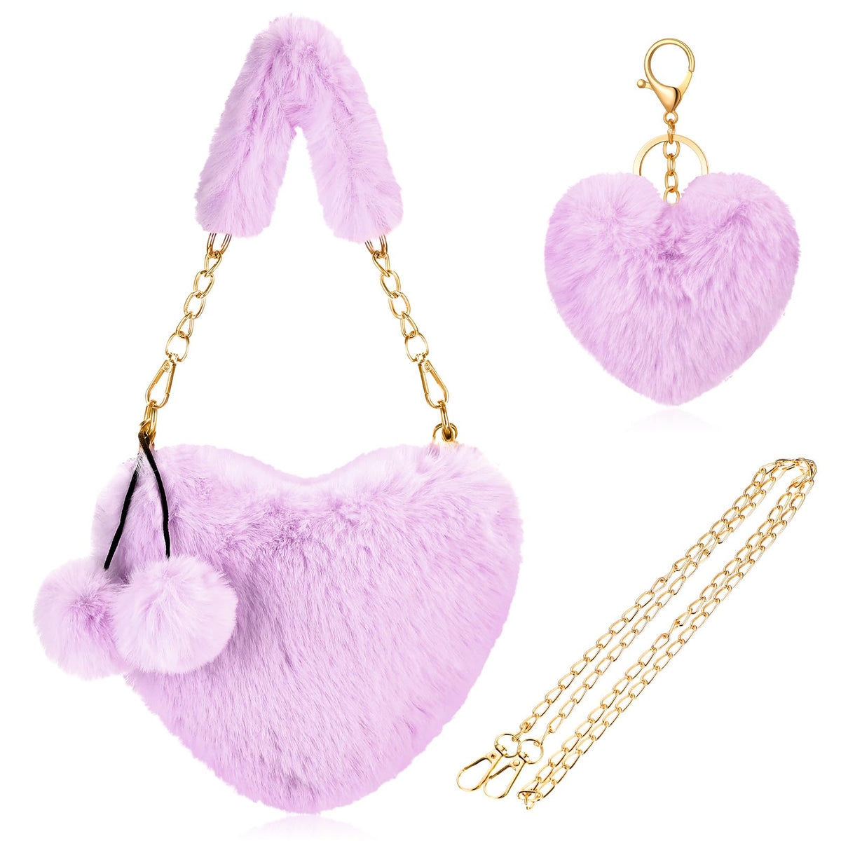 Heart Shaped Purse for Valentine's Day, Fluffy Faux Fur Shoulder Bag, Crossbody Handbag for Women
