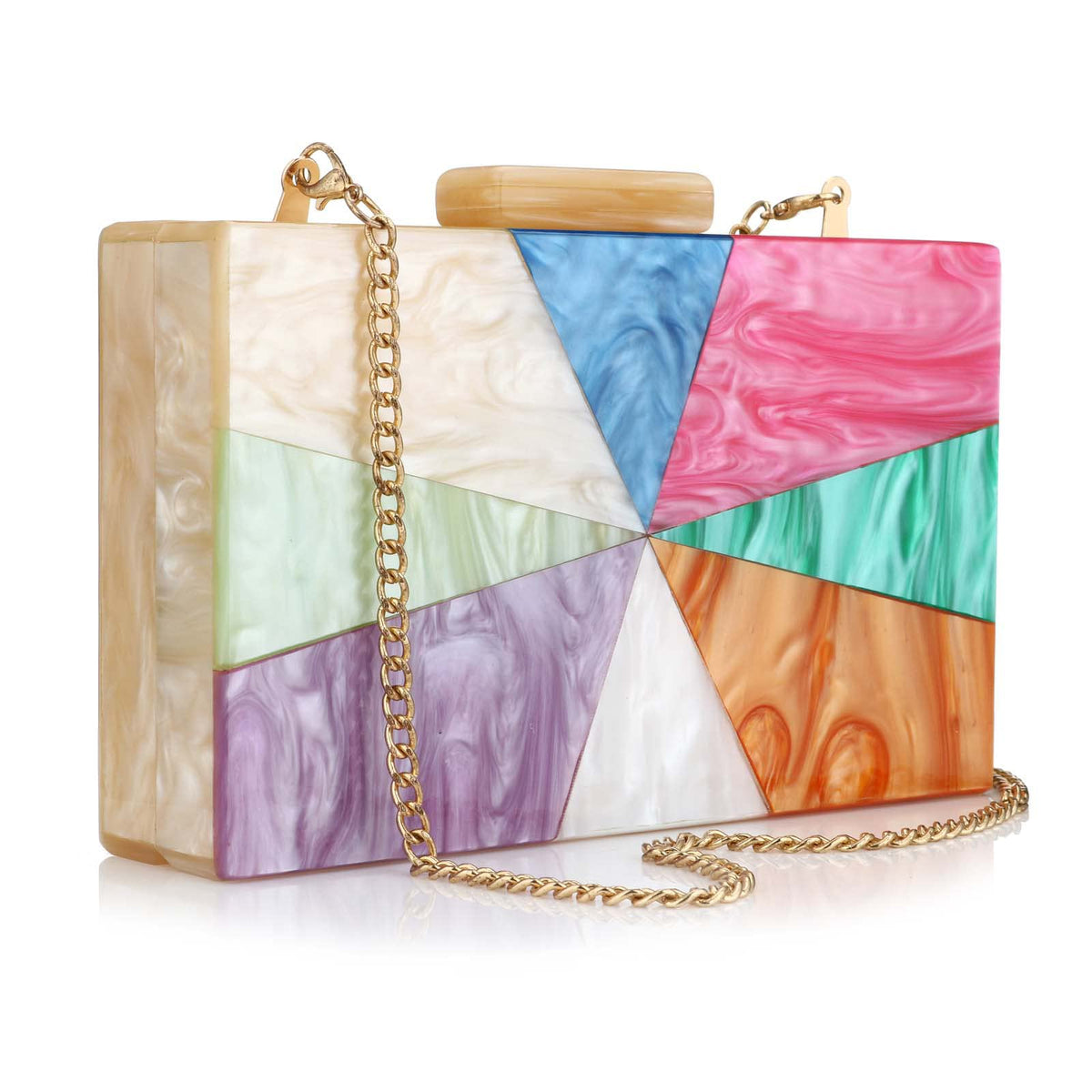 Clutch Purse for Women, Multicolor Evening Crossbody Bag, Marbling Handbag with Detachable Chain for Party, Bridal, Wedding, Prom, Ladies, Girls