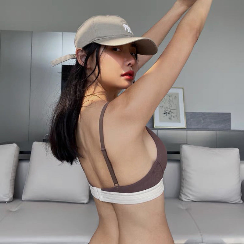 French Style Women's Thin Bra with Deep V Triangle Cups
