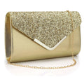 Gold Clutch Purse for Women, Evening Bag with Detachable Chain, Envelope Clutch For Wedding