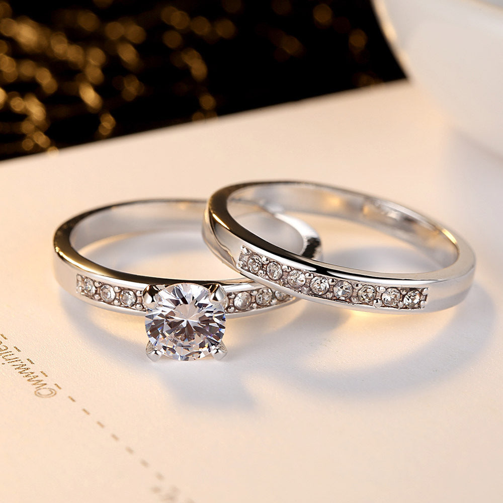 Fashionable Four-Prong Zircon Ring Set (Jewelry)