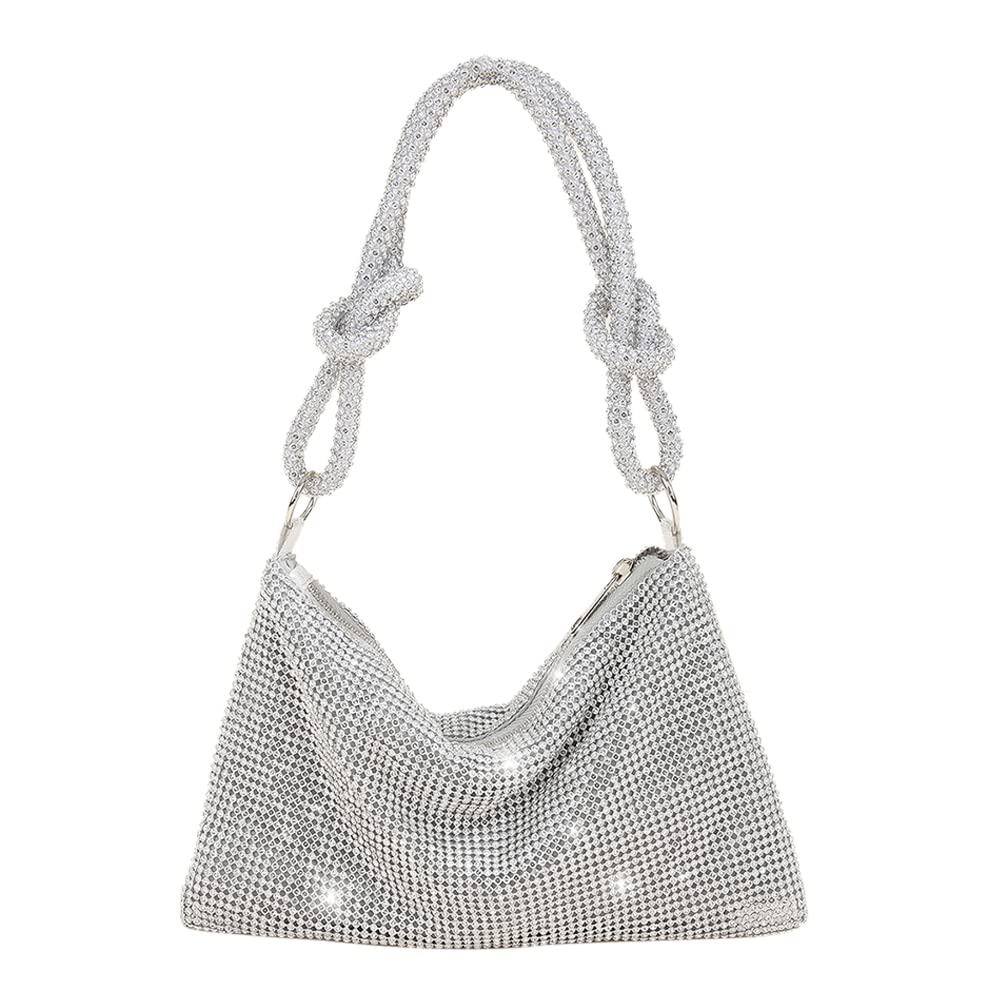 Rhinestone Purse for Women, Chic Sparkly Evening Handbag, Shiny Silver Clutch Purse for Wedding