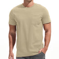 VEIISAR Mens Pocket T-Shirt - Mens Cotton Elastic Tees Soft Fitted Classic Tshirts Dark Beige M