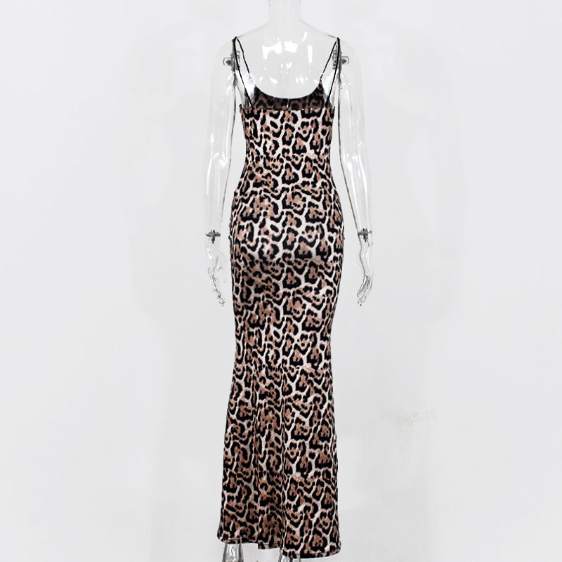 2019 Women's Leopard Print Maxi Dress with Spaghetti Straps