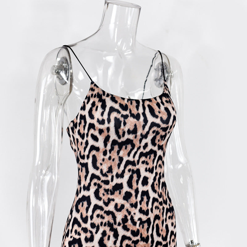2019 Women's Leopard Print Maxi Dress with Spaghetti Straps