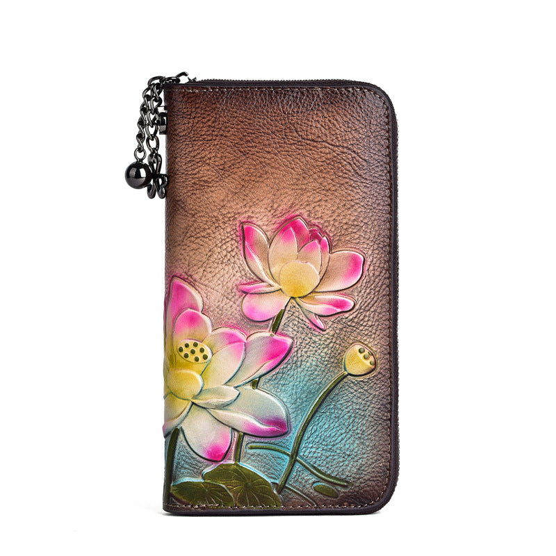 Women's Embossed Cowhide Wallet and Coin Purse