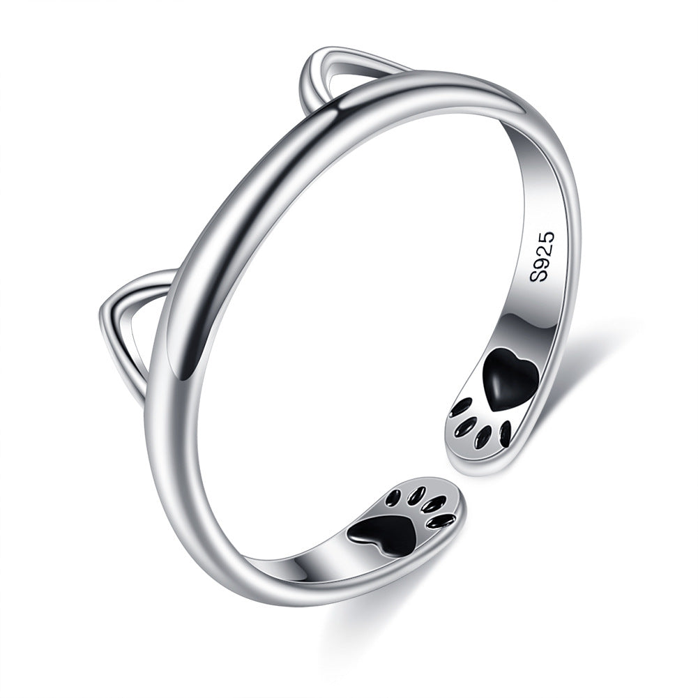 S925 Sterling Silver Cat Ear Bread Ring