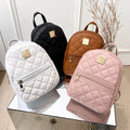 Small Women's Backpack with Diamond Pattern and Coin Purse