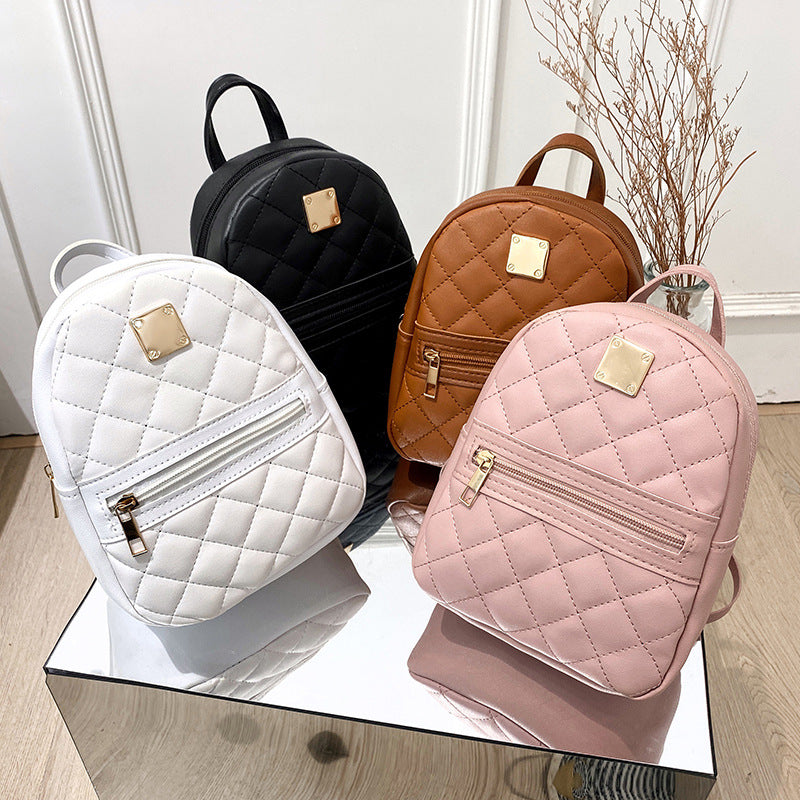 Small Women's Backpack with Diamond Pattern and Coin Purse