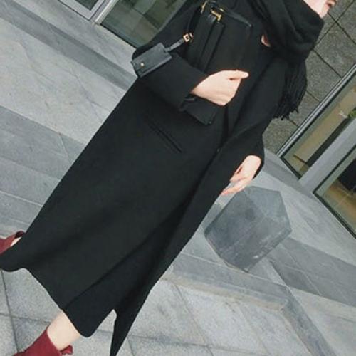 Slim Mid-Length Thick Woolen Trench Coat for Women