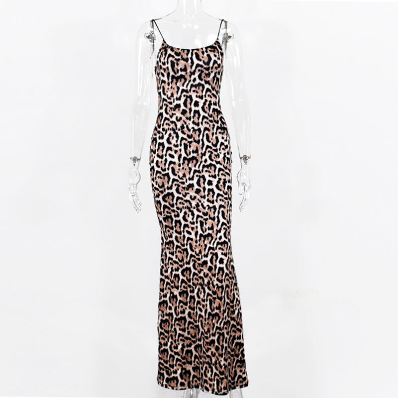 2019 Women's Leopard Print Maxi Dress with Spaghetti Straps