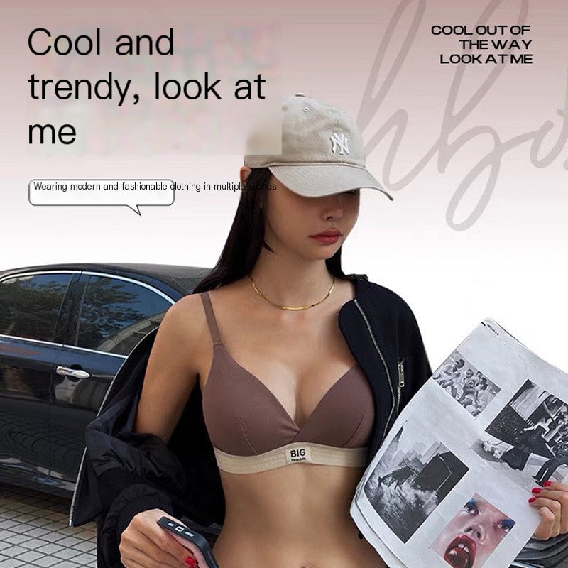 French Style Women's Thin Bra with Deep V Triangle Cups