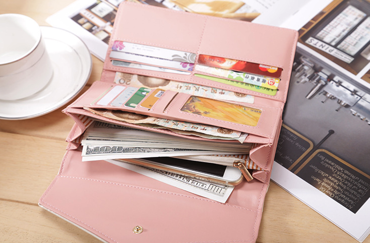 Women's Leather Envelope Clutch Wallet, Long Card Holder