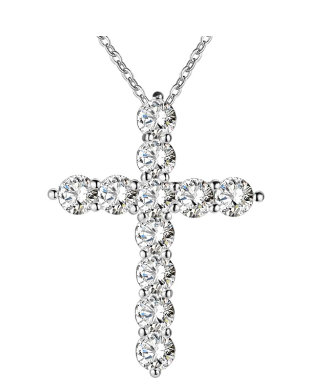Silver Cross CZ Crystal Pendant Necklace for Women