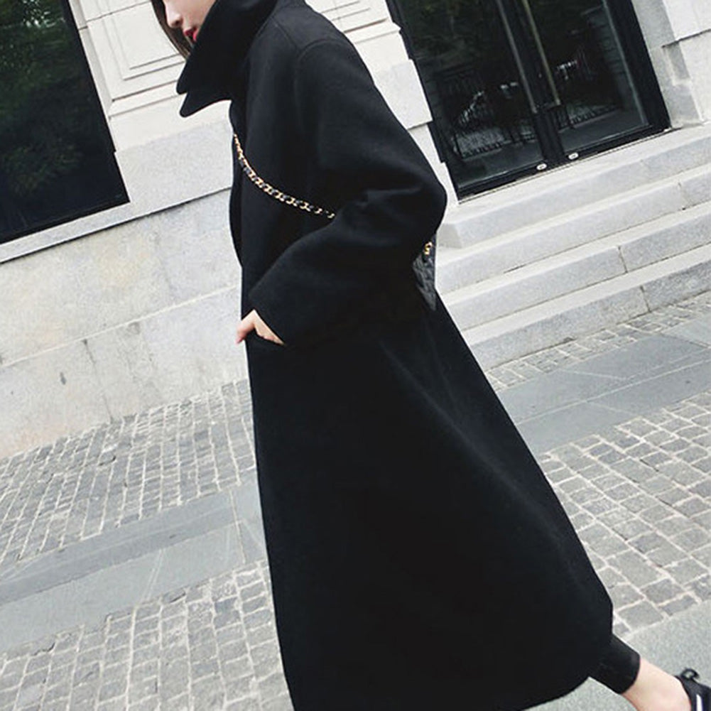 Slim Mid-Length Thick Woolen Trench Coat for Women