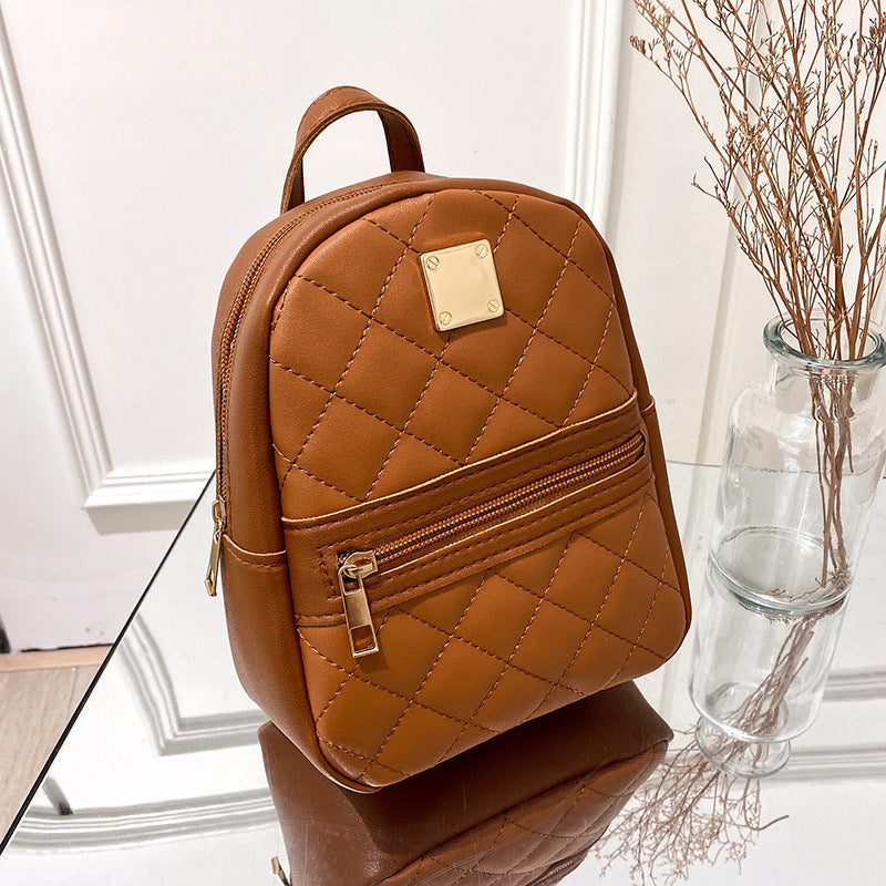 Small Women's Backpack with Diamond Pattern and Coin Purse
